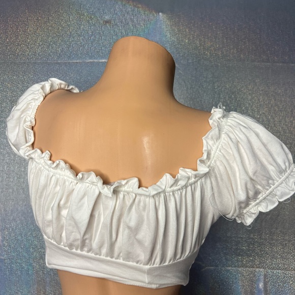 Fashion nova top milk maid ruffle frill bow tie sexy cute puff shoulder cottage - Picture 6 of 8